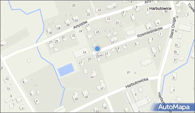 Harbutowice, Rzemieślników, 13, mapa Harbutowice