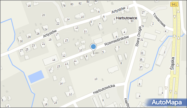 Harbutowice, Rzemieślników, 7, mapa Harbutowice