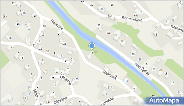 Łodygowice, Rzeczna, 15, mapa Łodygowice
