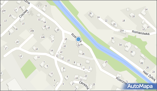Łodygowice, Rzeczna, 24, mapa Łodygowice