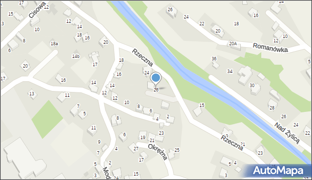 Łodygowice, Rzeczna, 26, mapa Łodygowice