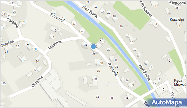 Łodygowice, Rzeczna, 36, mapa Łodygowice