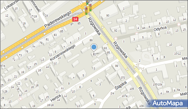 Łódź, Rzgowska, 91, mapa Łodzi