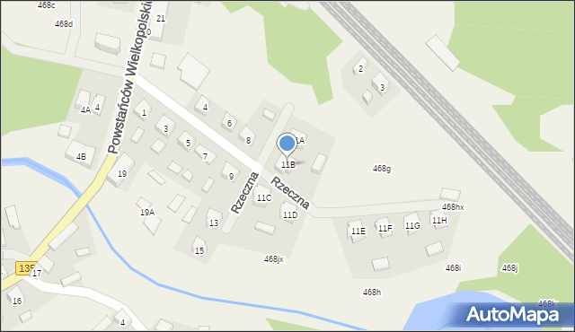 Miały, Rzeczna, 11B, mapa Miały