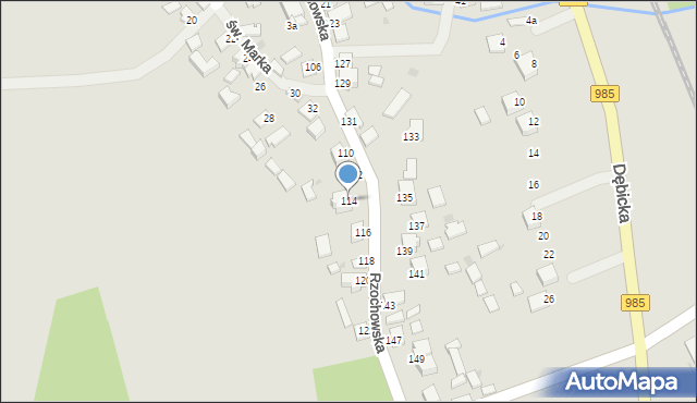 Mielec, Rzochowska, 114, mapa Mielca