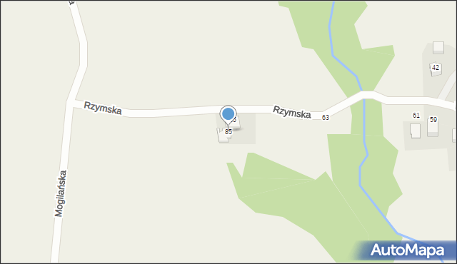 Mogilany, Rzymska, 85, mapa Mogilany