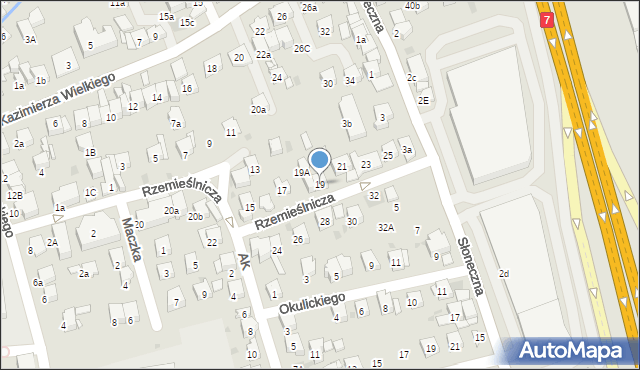 Myślenice, Rzemieślnicza, 19, mapa Myślenice