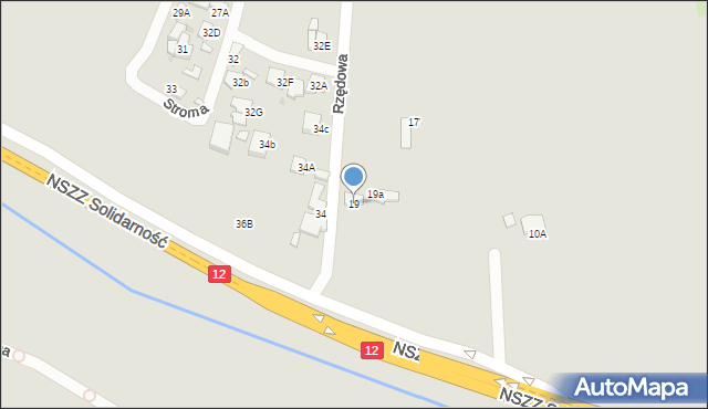 Radom, Rzędowa, 19, mapa Radomia