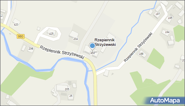 Rzepiennik Strzyżewski, Rzepiennik Strzyżewski, 402, mapa Rzepiennik Strzyżewski