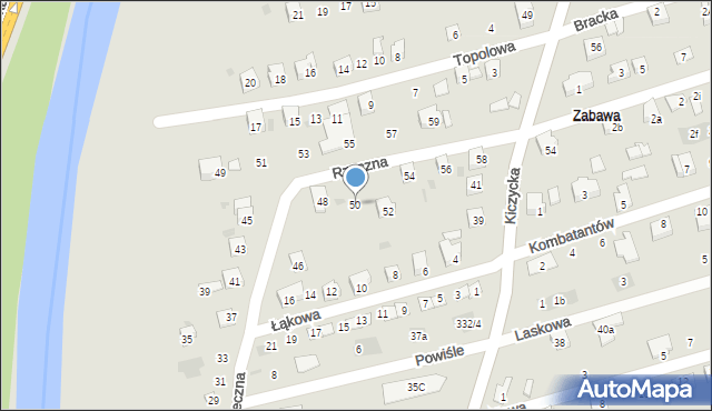 Skoczów, Rzeczna, 50, mapa Skoczów