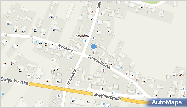 Styków, Rzemieślnicza, 1, mapa Styków