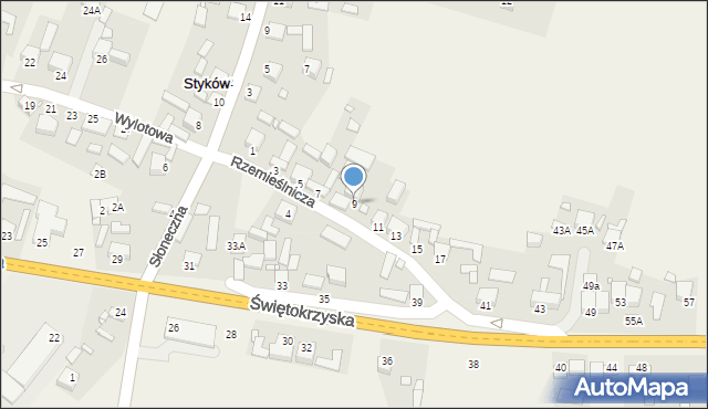 Styków, Rzemieślnicza, 9, mapa Styków