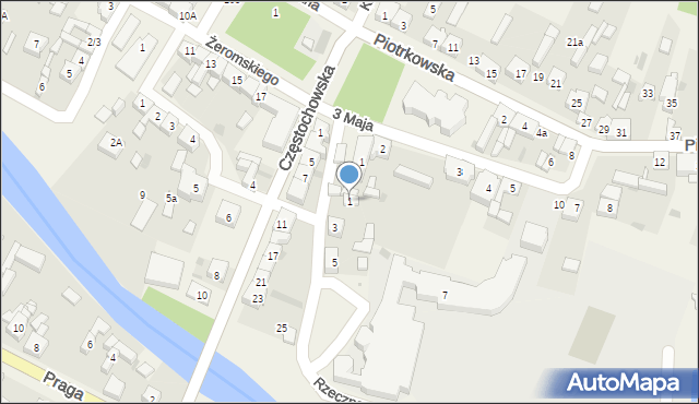 Szczerców, Rzeczna, 1, mapa Szczerców