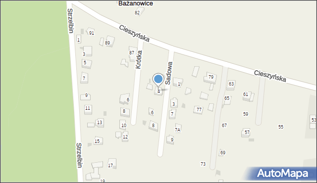 Bażanowice, Sadowa, 4, mapa Bażanowice