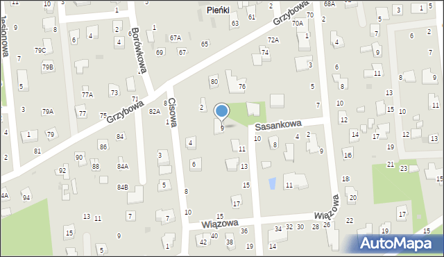 Biała Podlaska, Sasankowa, 9, mapa Białej Podlaskiej