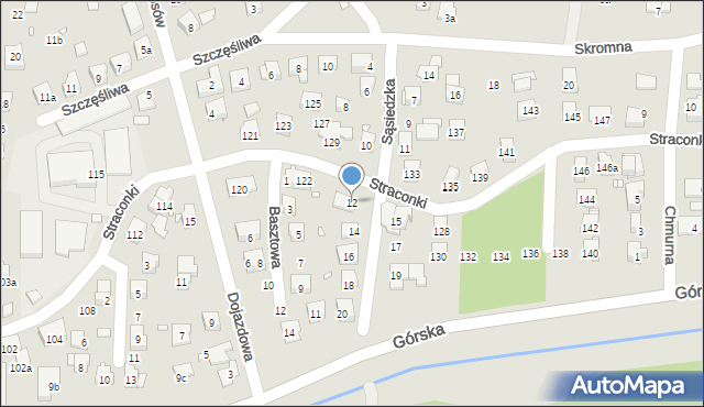 Bielsko-Biała, Sąsiedzka, 12, mapa Bielsko-Białej