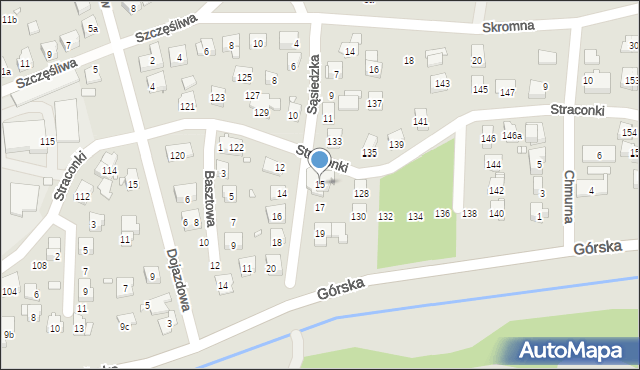 Bielsko-Biała, Sąsiedzka, 15, mapa Bielsko-Białej