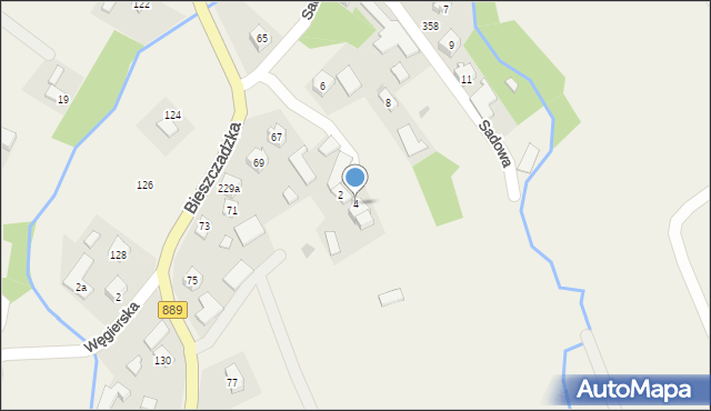 Bukowsko, Sadowa, 4, mapa Bukowsko