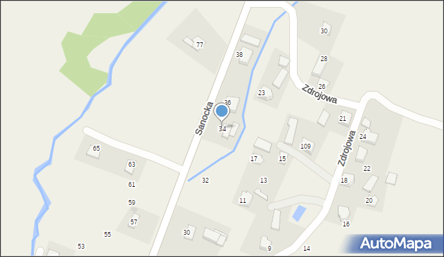 Bukowsko, Sanocka, 34, mapa Bukowsko