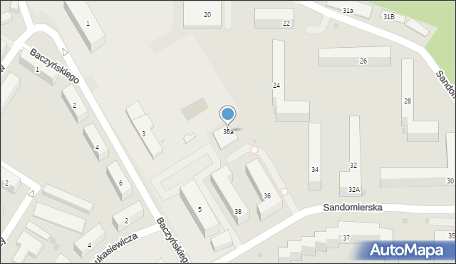 Bydgoszcz, Sandomierska, 36a, mapa Bydgoszczy