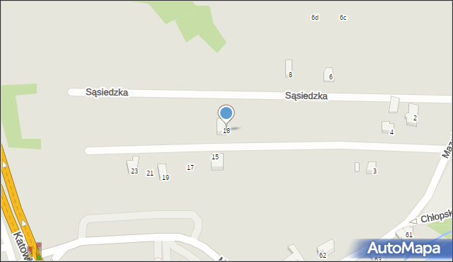 Czechowice-Dziedzice, Sąsiedzka, 18, mapa Czechowic-Dziedzic