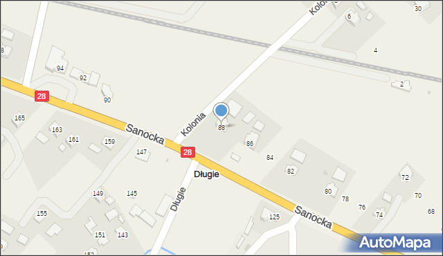 Długie, Sanocka, 88, mapa Długie