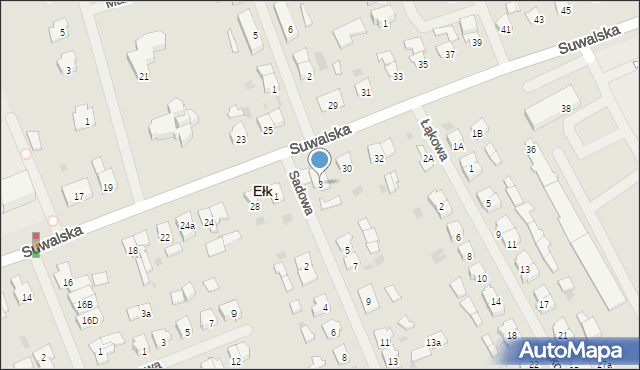 Ełk, Sadowa, 3, mapa Ełku