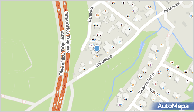 Gdynia, Sakowicza, kmdr., 5, mapa Gdyni