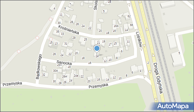 Gdynia, Sanocka, 14, mapa Gdyni