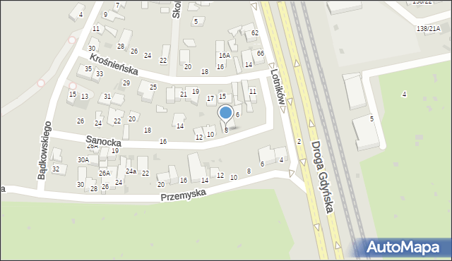 Gdynia, Sanocka, 8, mapa Gdyni