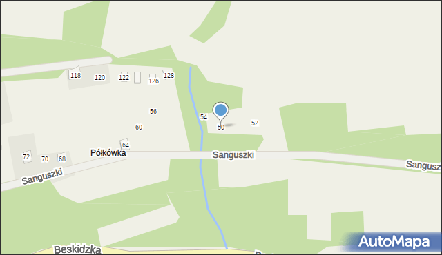 Harbutowice, Sanguszki Eustachego, 50, mapa Harbutowice