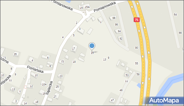 Jasień, Sądecka, 15, mapa Jasień