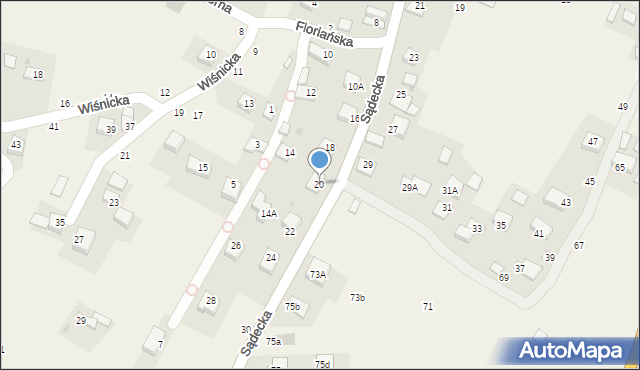 Jasień, Sądecka, 20, mapa Jasień