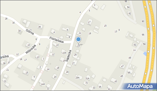 Jasień, Sądecka, 23, mapa Jasień