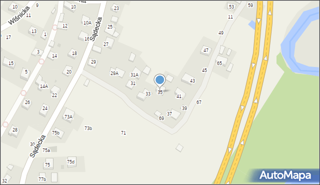 Jasień, Sądecka, 35, mapa Jasień