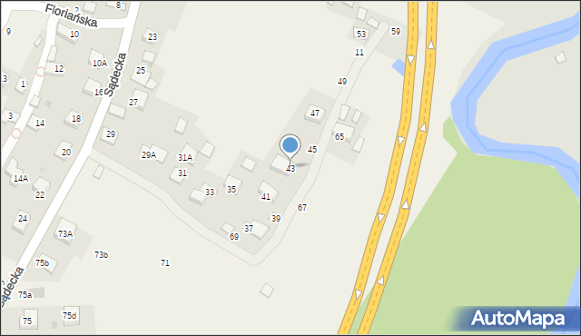 Jasień, Sądecka, 43, mapa Jasień