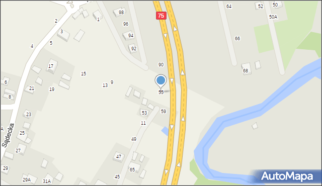 Jasień, Sądecka, 55, mapa Jasień