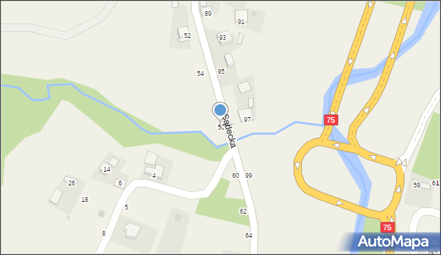 Jasień, Sądecka, 56, mapa Jasień