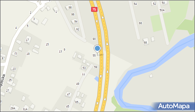 Jasień, Sądecka, 57, mapa Jasień