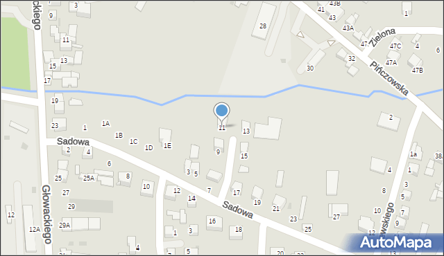 Jędrzejów, Sadowa, 11, mapa Jędrzejów