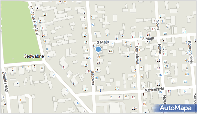 Jedwabne, Sadowa, 13, mapa Jedwabne