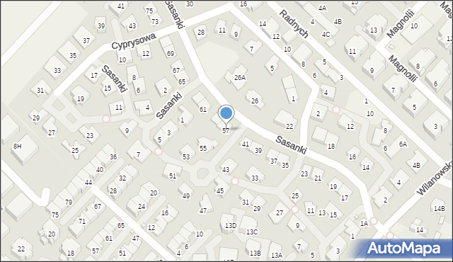 Józefosław, Sasanki, 57, mapa Józefosław