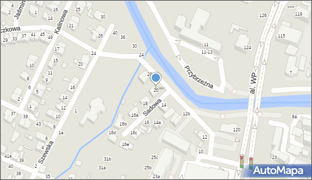 Kalisz, Sadowa, 20, mapa Kalisza