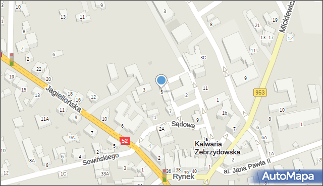 Kalwaria Zebrzydowska, Sądowa, 5, mapa Kalwaria Zebrzydowska