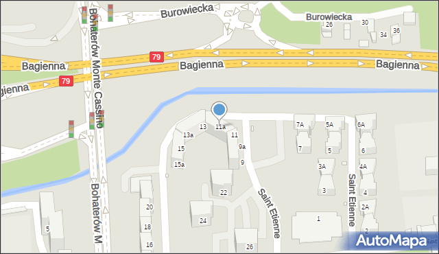 Katowice, Saint Etienne, 11a, mapa Katowic
