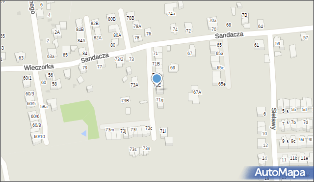 Katowice, Sandacza, 71F, mapa Katowic