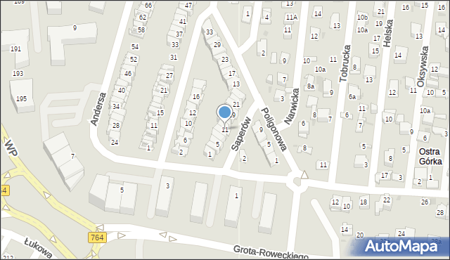 Kielce, Saperów, 11, mapa Kielc