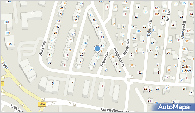 Kielce, Saperów, 13, mapa Kielc