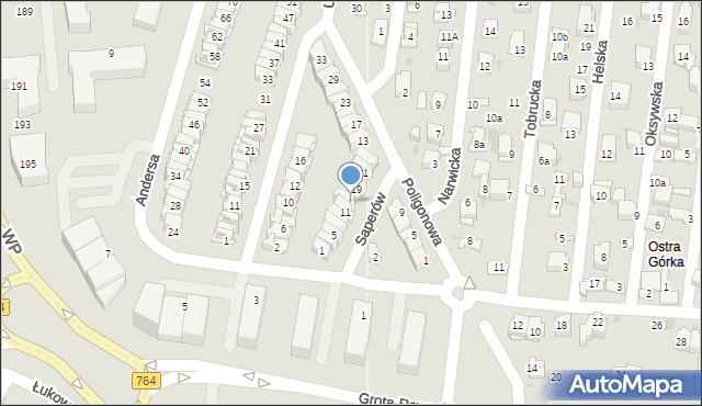 Kielce, Saperów, 15, mapa Kielc