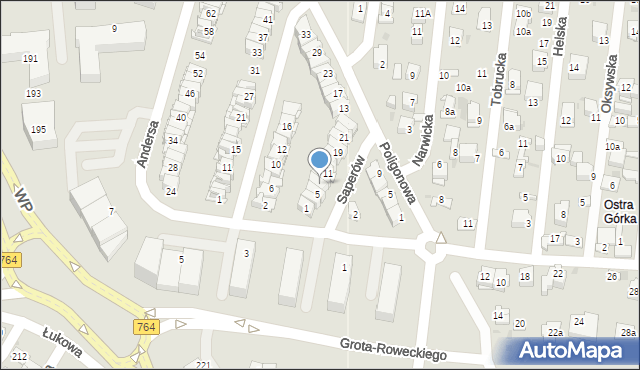 Kielce, Saperów, 7, mapa Kielc
